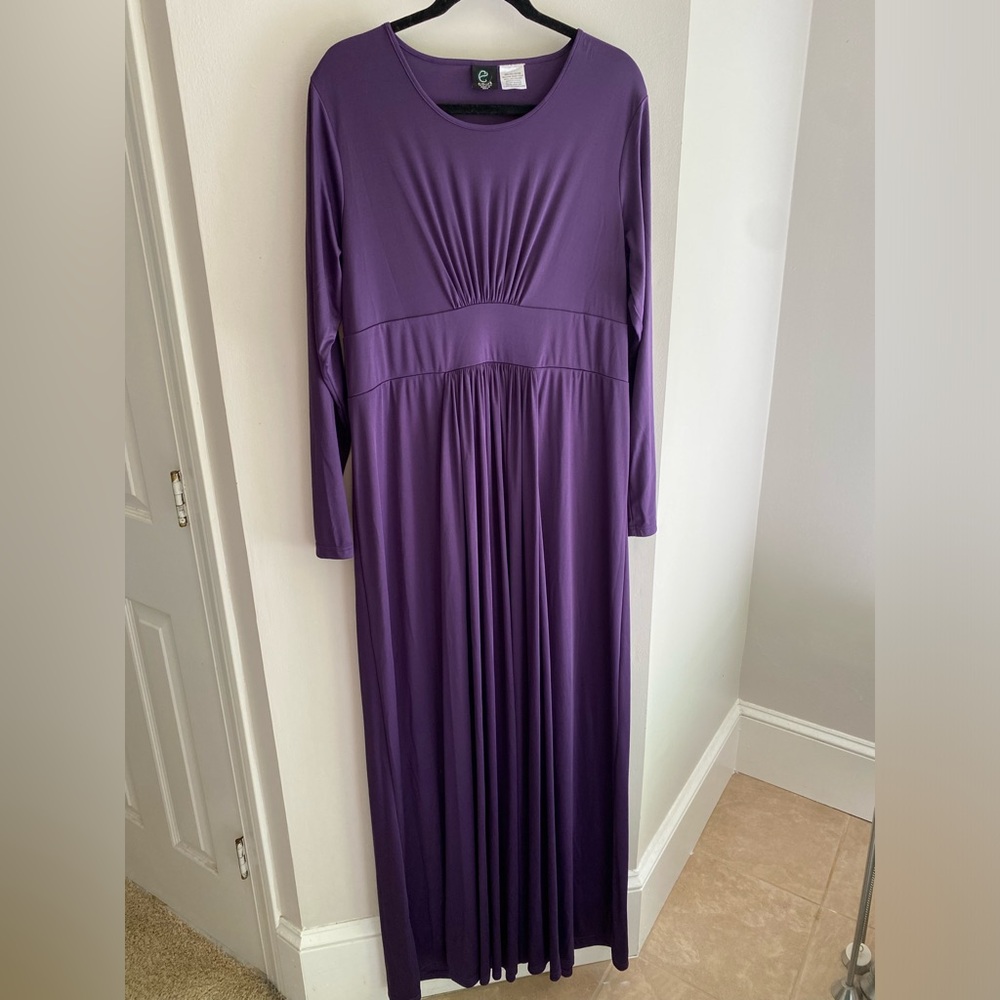 Tall Plus Special Occasion Satin Purple Maternity Maxi Dress Long Sleeve Abaya